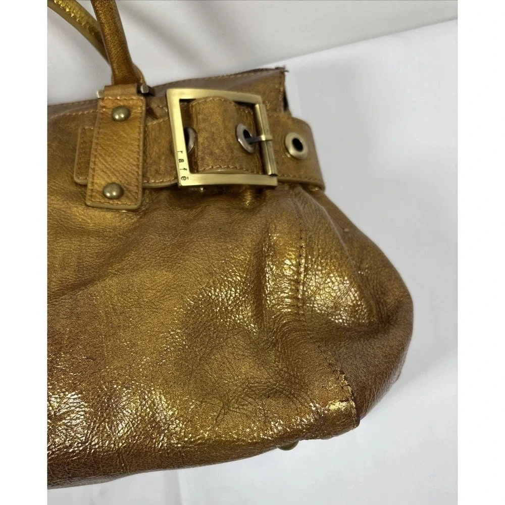 RAFE New York Metallic Gold Leather Handbag Purse Buckle DoubleHandle Retro Chic